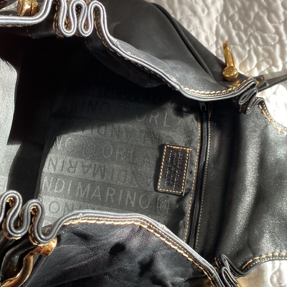 Marino Orlandi Black Soft Leather Shoulder Tote Bag Purse - Picture 7 of 16
